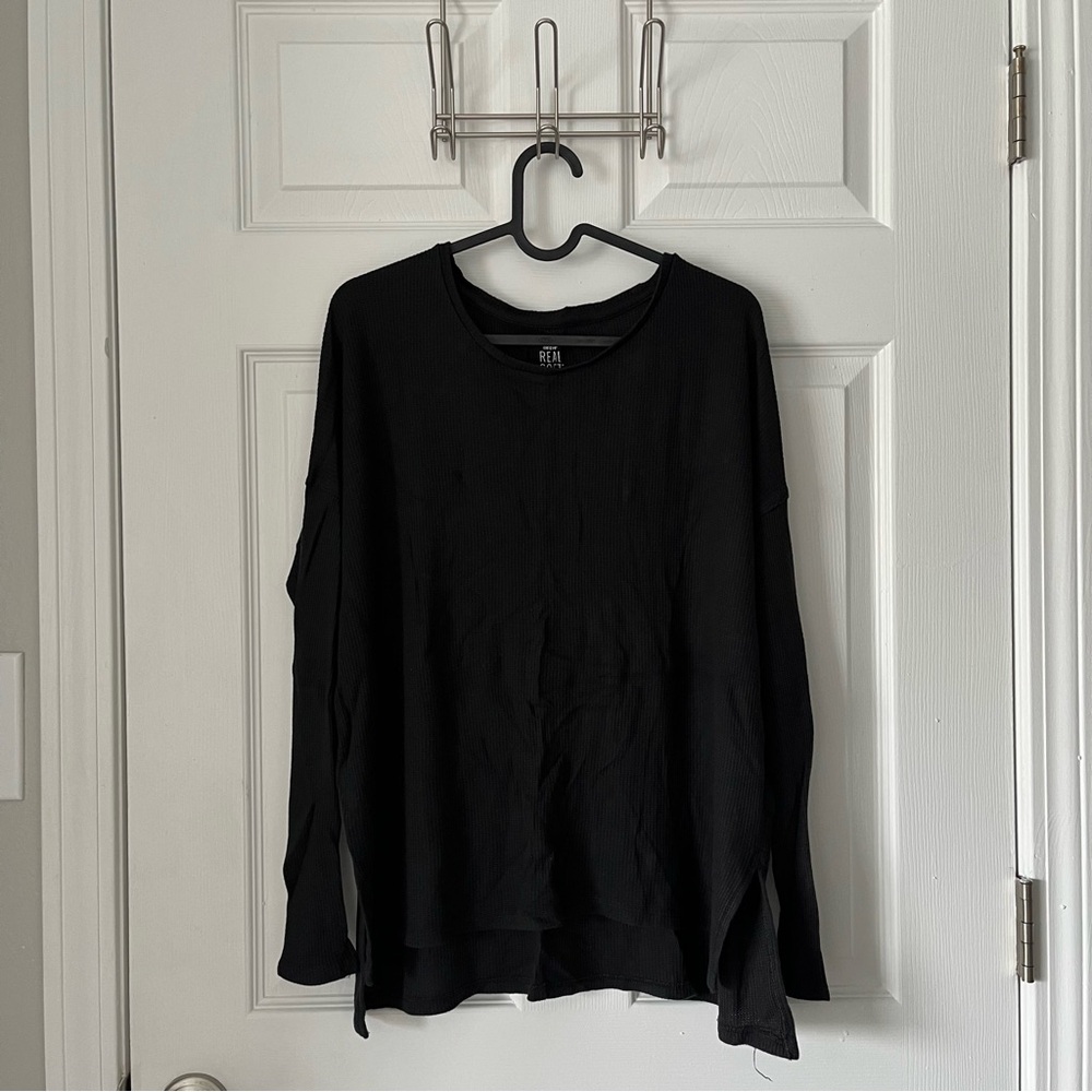 EUC Women's Aerie Real Soft Waffle Long Sleeve size Small in Black